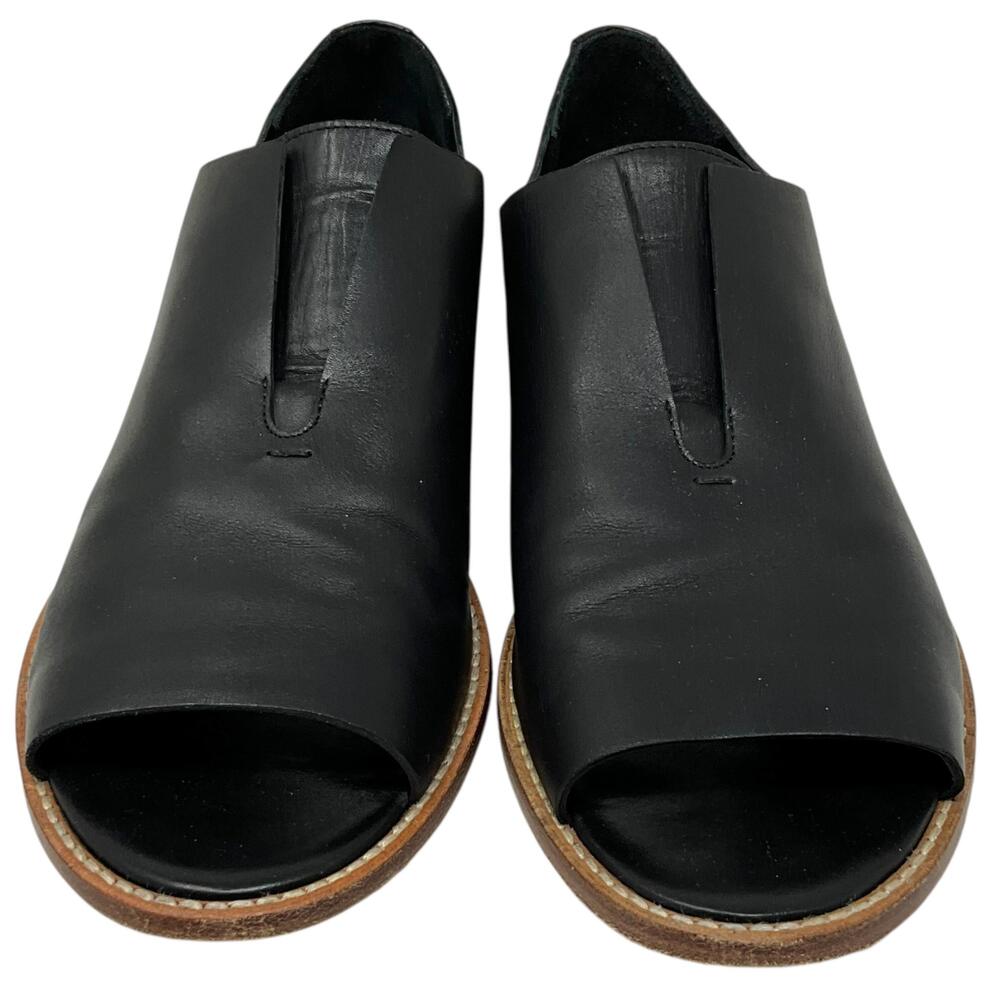 Zero + Maria Cornejo Slip On Womens 8.5 Black Leather Peep Toe Flat Italy - Picture 2 of 10